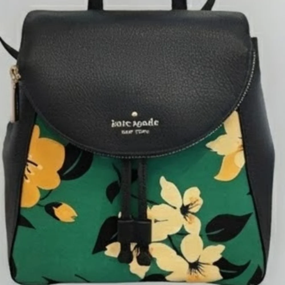 NWT Kate Spade ♠️ Leila Medium Flap Backpack Lily Blooms Green Multi Color - Picture 7 of 11